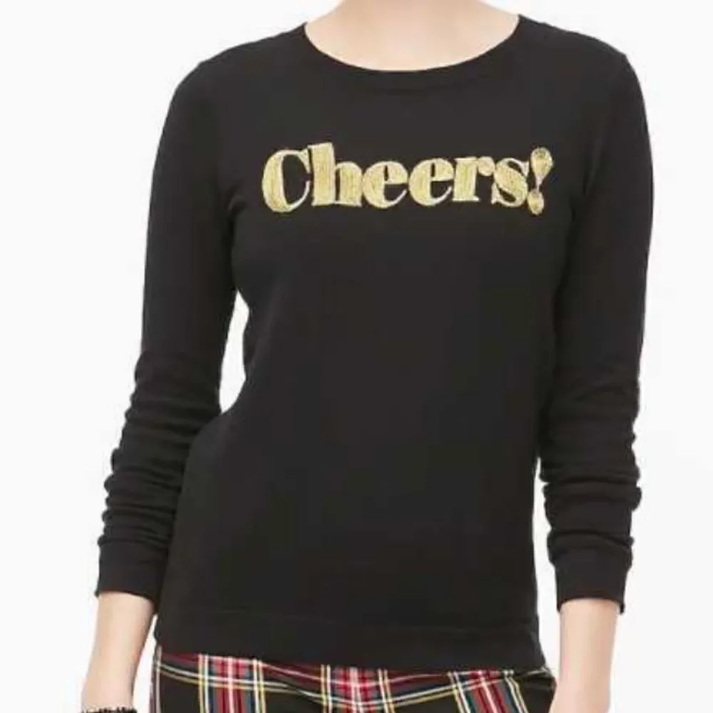 J. Crew Cheers Embroidered Teddie Sweater Black Sz XXS